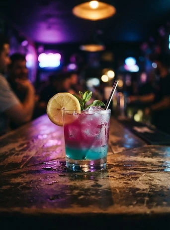 Colourful cocktail with neon glow
