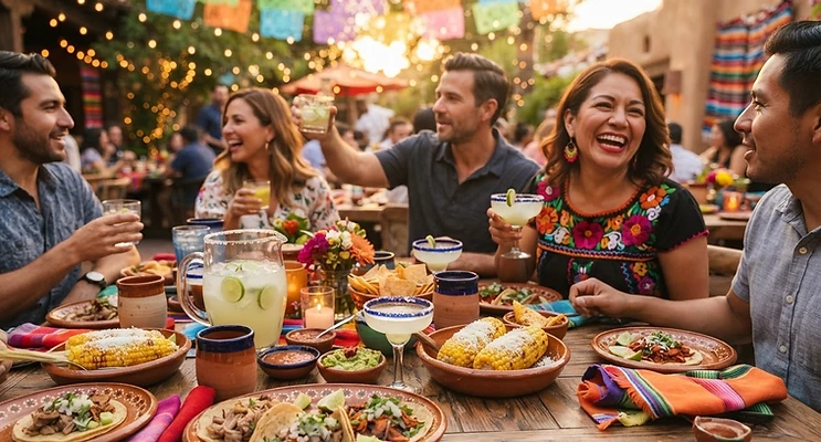 A festive celebration table at Elote Tacos