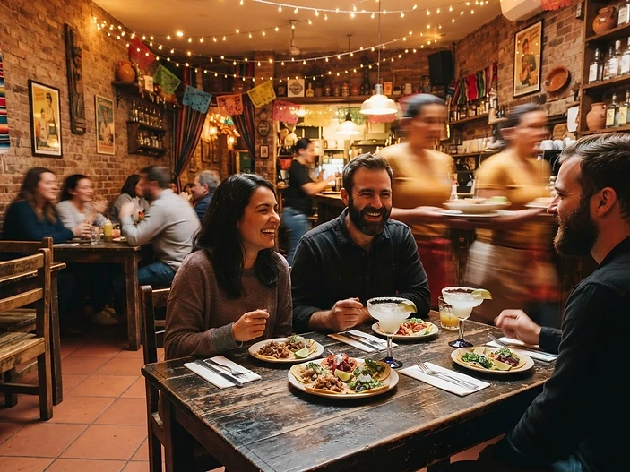 The warm, relaxed interior of Elote Tacos at Gloucester Food Dock