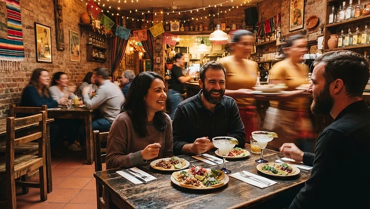 Inside Elote Tacos — warm, relaxed Mexican cantina