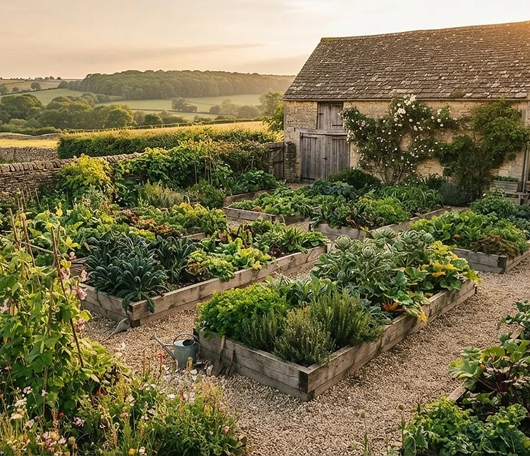 Kitchen garden at golden hour