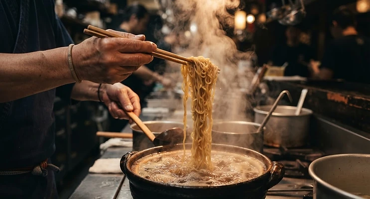 Chef preparing ramen noodles