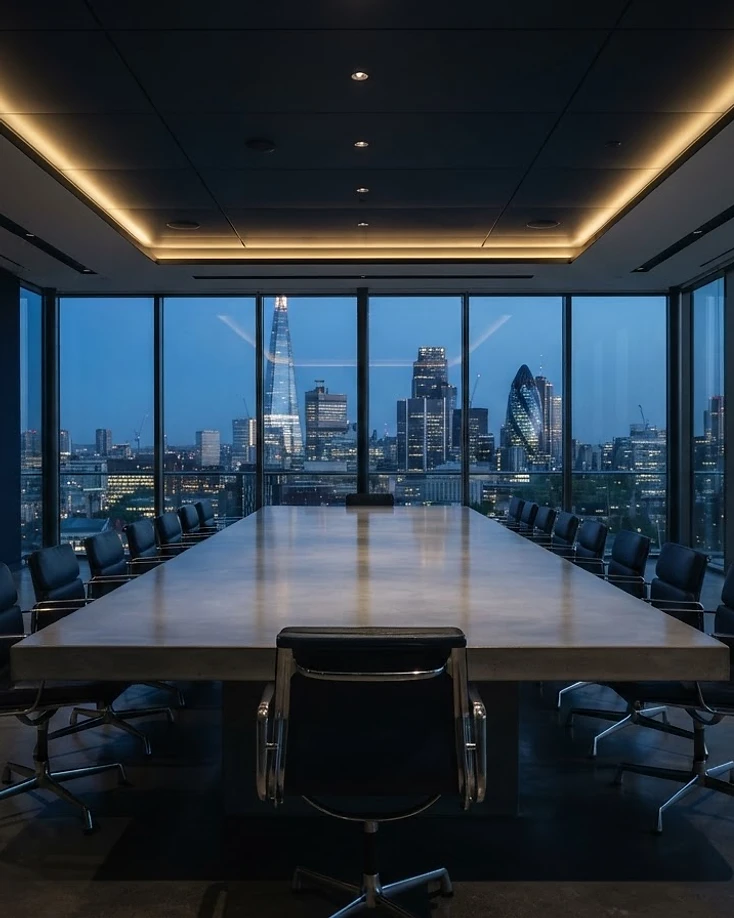 Sala de reuniões ao entardecer