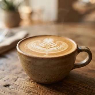 Flat white coffee with latte art at Hetty's Place