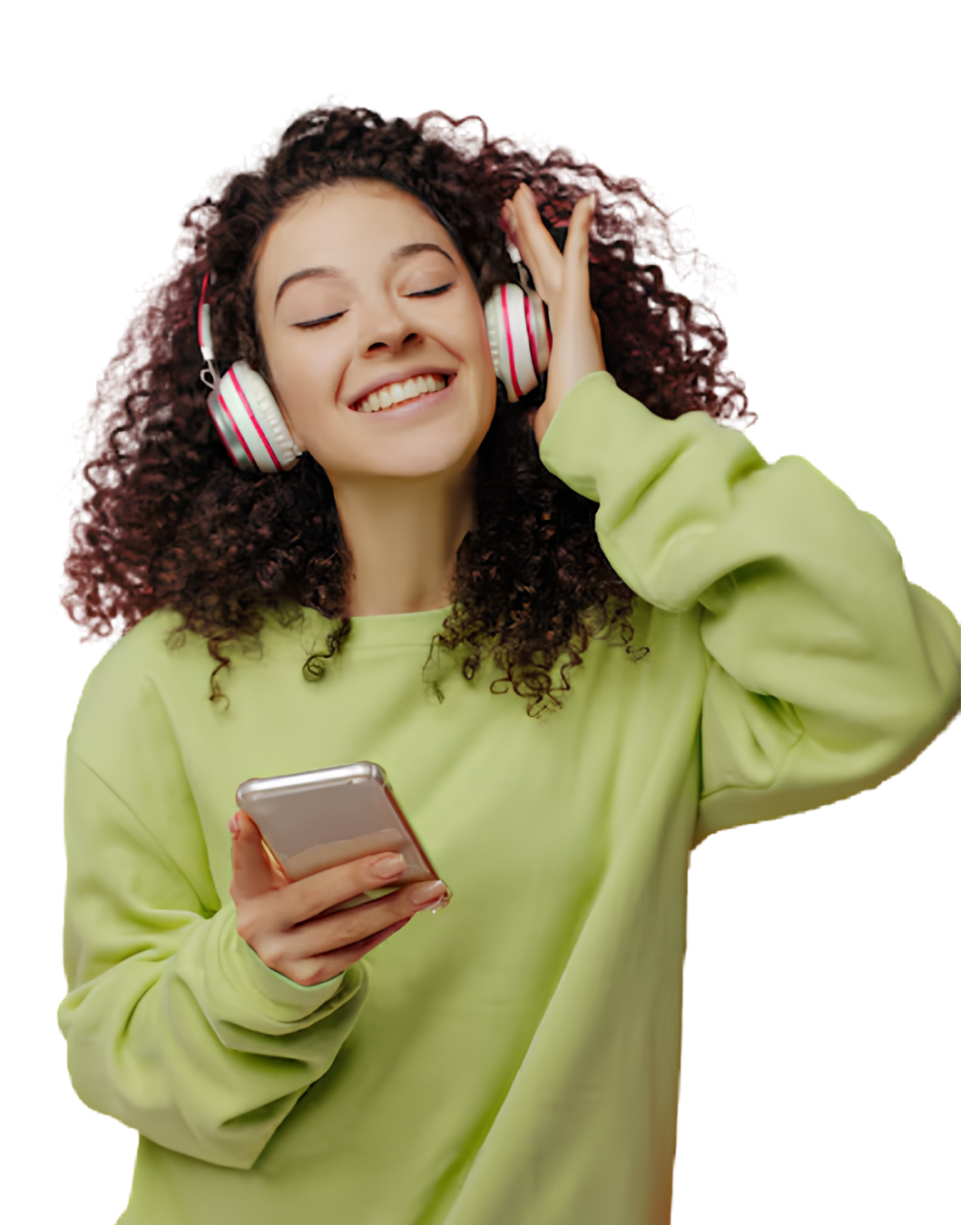 Ouvinte feliz com fone de ouvido