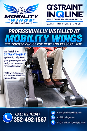 Mobility Wings professionally installs the Q'Straint InQline wheelchair securement system for NEMT and personal use