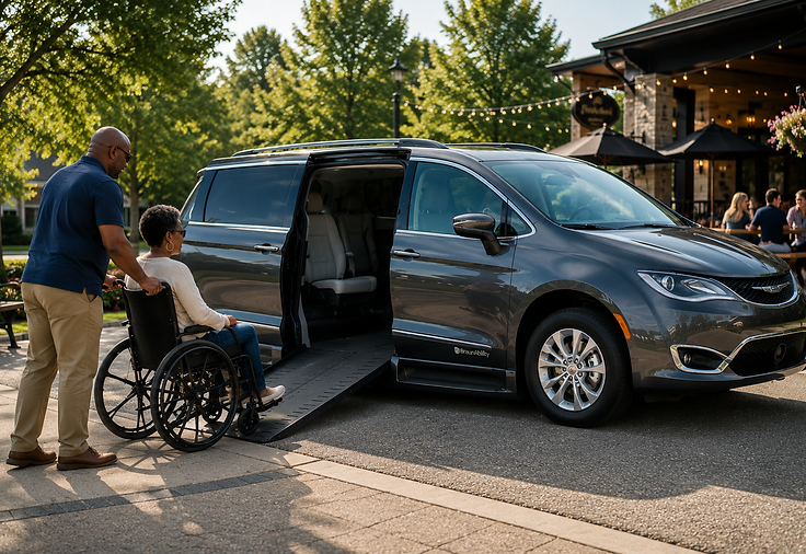 Side-entry wheelchair van conversion with deployed ramp
