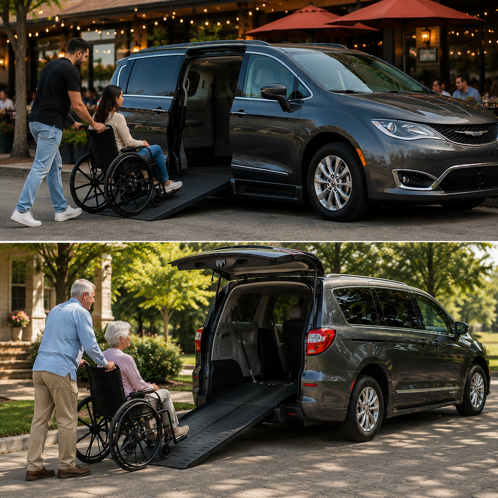 Modern wheelchair accessible van at sunrise