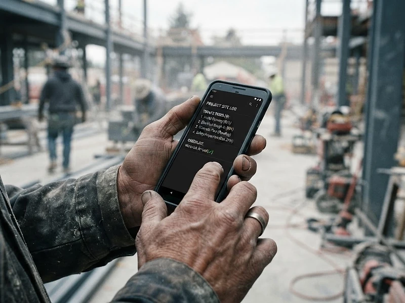 Vakman met smartphone op de bouwplaats