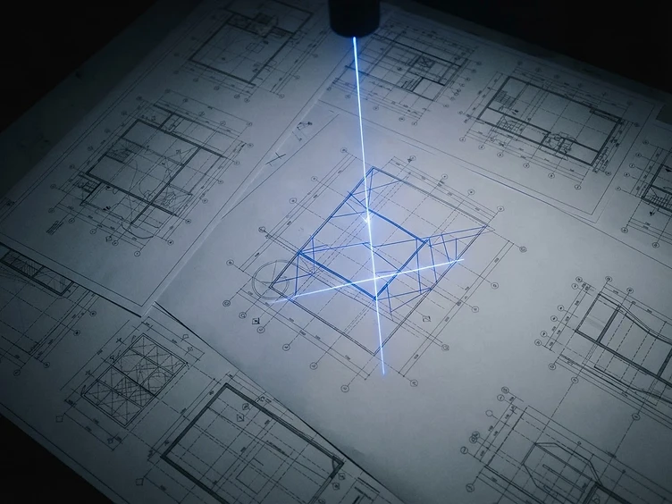Architectural blueprints traced by light