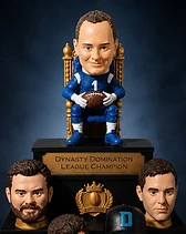 Close-up of a member's sculpted head on the trophy