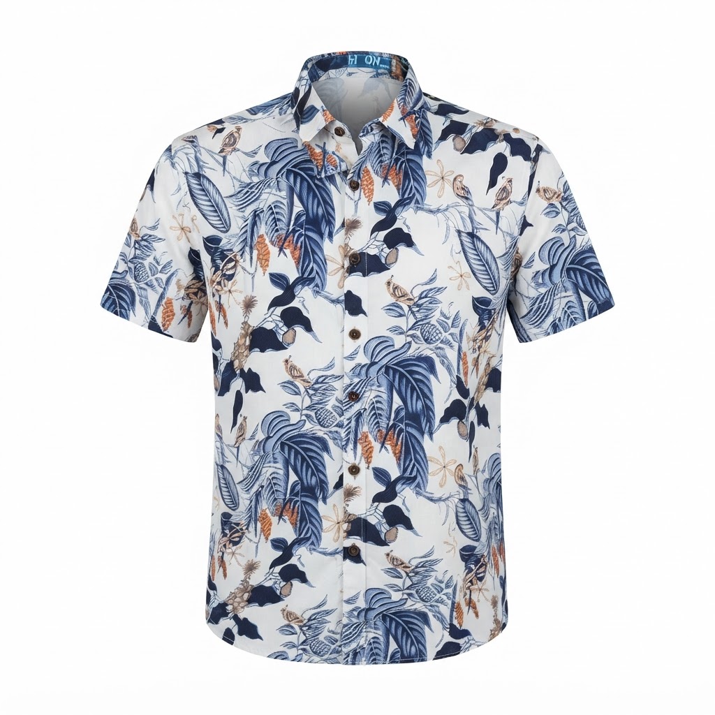 Wholesale Tropical Print Men's Resort Casual Shirt