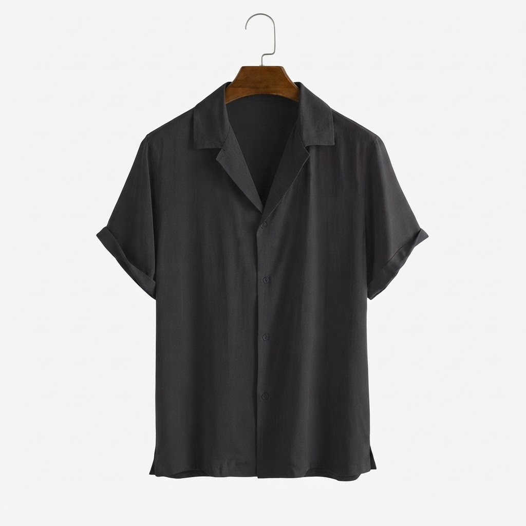 Wholesale Men's Solid Color Camp Collar Button-Down Short Sleeve Shirt
