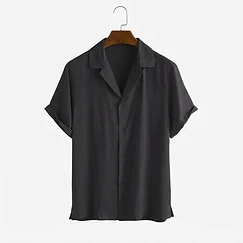 Wholesale Men's Solid Color Camp Collar Button-Down Short Sleeve Shirt