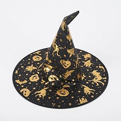 Halloween Witch Hat with Gold Print Patterns