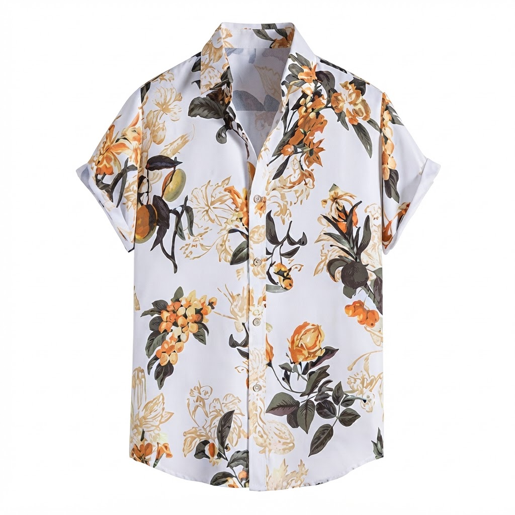Wholesale Men's Tropical Floral Print Short Sleeve Button-Up Shirts