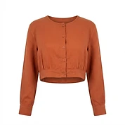 Wholesale Cropped Long Sleeve Linen-Blend Top