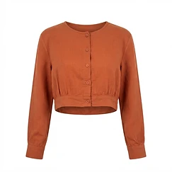 Wholesale Cropped Long Sleeve Linen-Blend Top