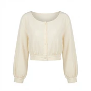 Wholesale Women's Cropped Button-Front Balloon Sleeve Top