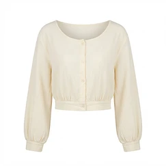 Wholesale Women's Cropped Button-Front Balloon Sleeve Top