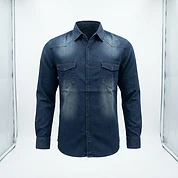 Wholesale Men's Washed Denim Long Sleeve Button-Down Shirt