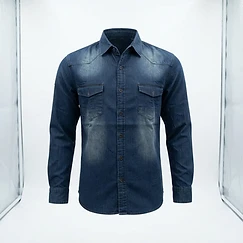 Wholesale Men's Washed Denim Long Sleeve Button-Down Shirt