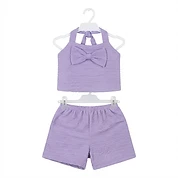 Girls 3-Piece Terno Set with Headband - Lavender Textured Bow Design