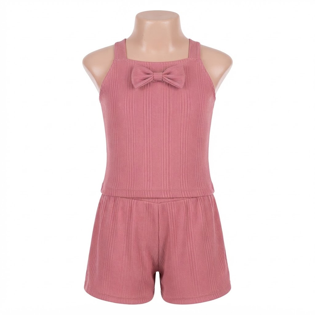Girls Ribbed Tank Top and Shorts Two-Piece Set - Pink
