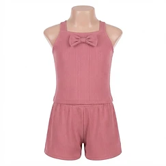 Girls Ribbed Tank Top and Shorts Two-Piece Set - Pink