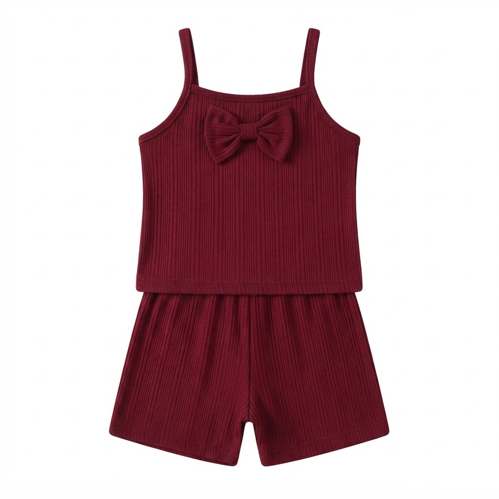 Wholesale Kids Ribbed Romper with Bow Detail