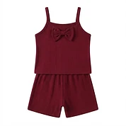 Wholesale Kids Ribbed Romper with Bow Detail