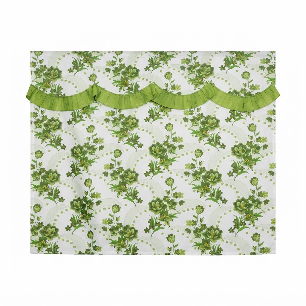 Elegant Floral Curtain Set with Ruffled Valance