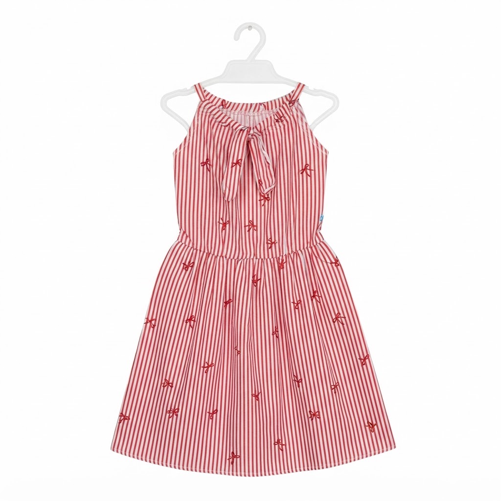 Girls' Striped Cotton Sleeveless Tiered Dress