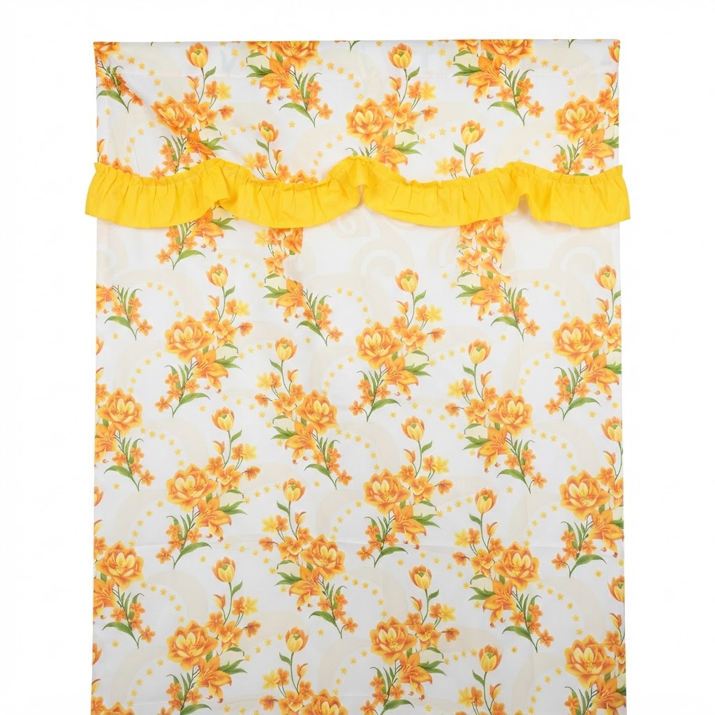 Floral Curtain with Ruffled Valance Polyester Fabric