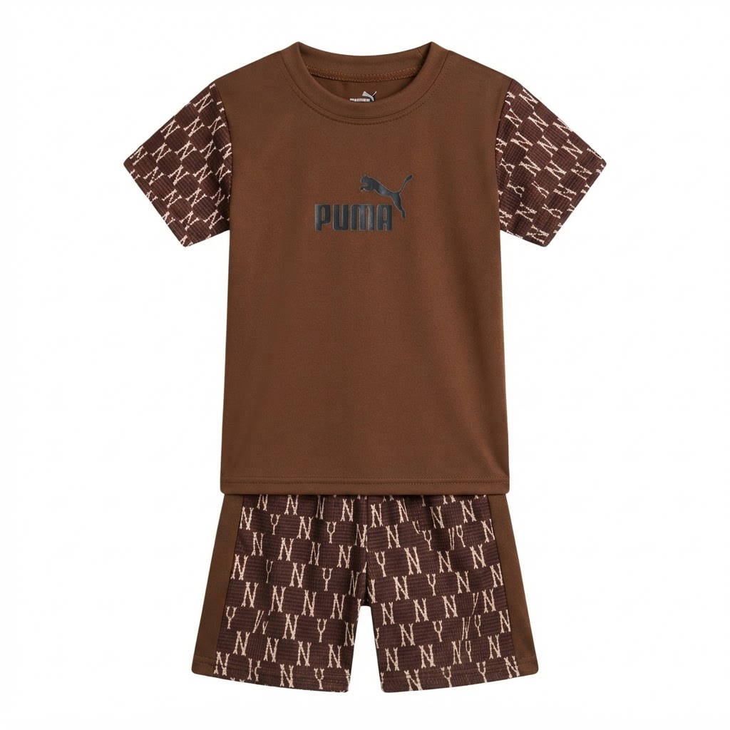 Children's 3-Piece Layered Set with Puma Logo and NY Shorts