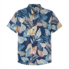 Wholesale Tropical Print Short Sleeve Button-Up Shirt