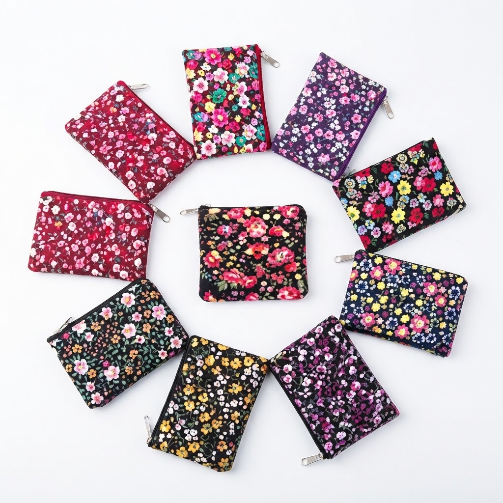 Wholesale Floral Zipper Coin Purse Fabric Pouch