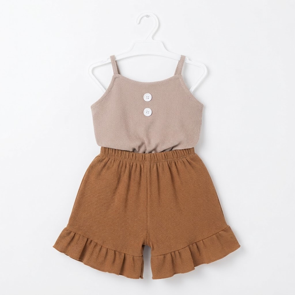 Kids Girl Spaghetti Strap Top and Ruffle Shorts Set