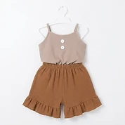 Kids Girl Spaghetti Strap Top and Ruffle Shorts Set