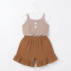 Kids Girl Spaghetti Strap Top and Ruffle Shorts Set