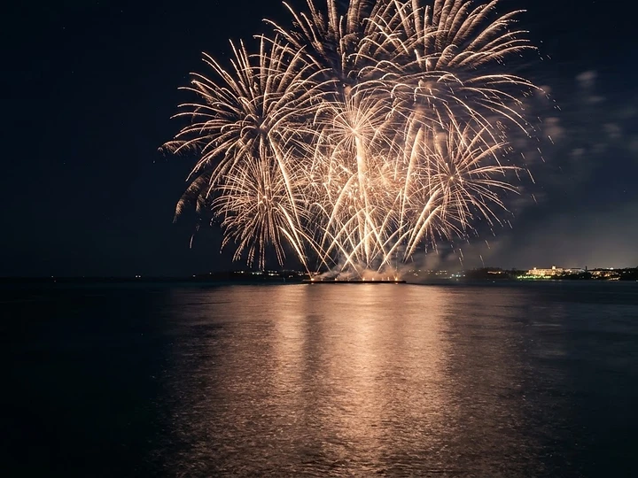 Wedding fireworks over Bermuda water