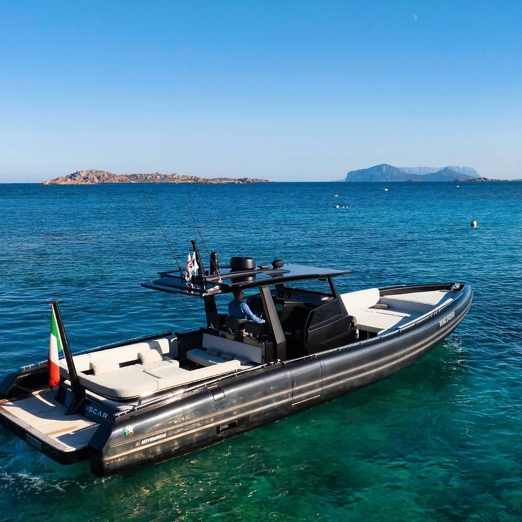 Romazzino coastline seen from a luxury yacht in Sardinia