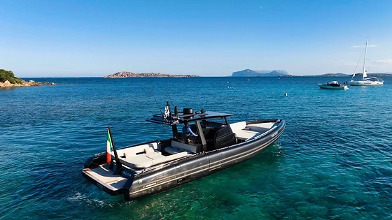Romazzino coastline seen from a luxury yacht in Sardinia