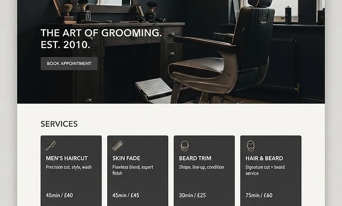 A modern, premium men's barber website design preview built by WebEdits