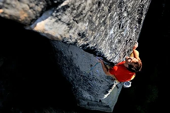 A climber on a sandstone wall in the Teplice Rocks