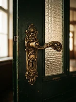 Mosazná klika — historické dveře Villa Klein
