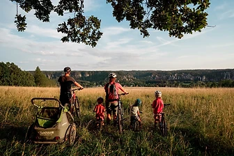 A family cycling trip with views over the Broumov landscape