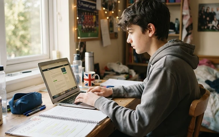 A GCSE student revising at home with GCSEversity
