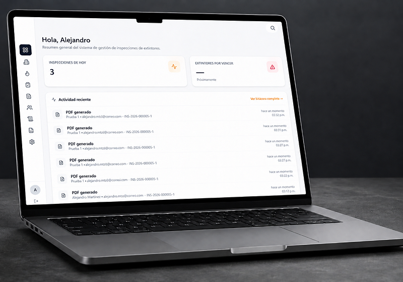Dashboard de inspecciones en laptop