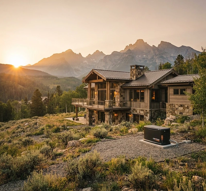 Colorado mountain home illuminated during a twilight storm